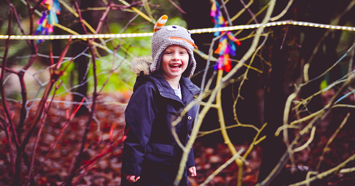 young boy enjoying Beamish Hall Hotel's Adventures in Wonderland woodland trail